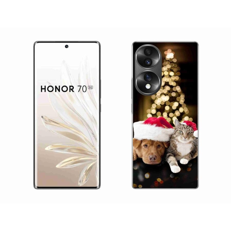 Gélový kryt mmCase na mobil Honor 70 - vianočný pes a mačka