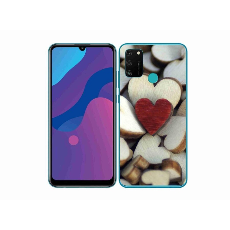 Gélový kryt mmCase na mobil Honor 9A - gravírované červené srdce