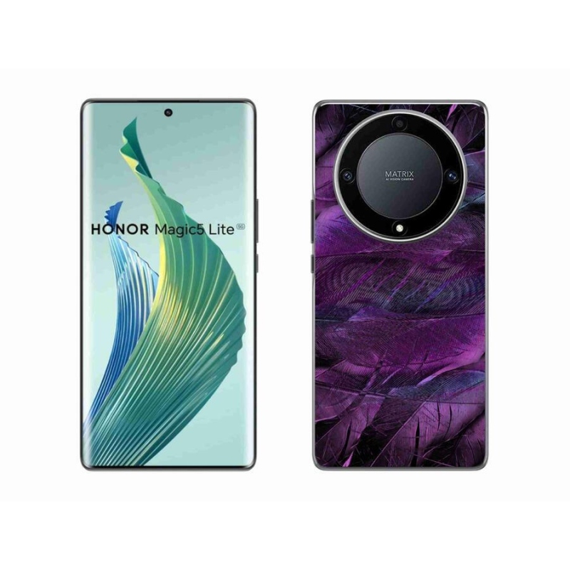 Gélový kryt mmCase na mobil Honor Magic 5 Lite 5G - fialové pierka