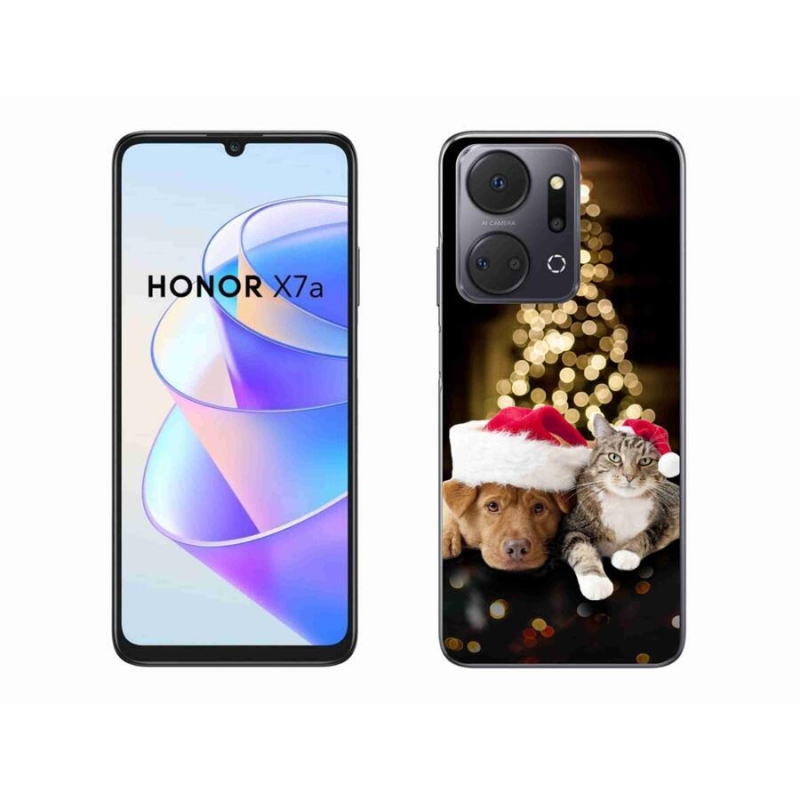 Gélový kryt mmCase na mobil Honor X7a - vianočný pes a mačka