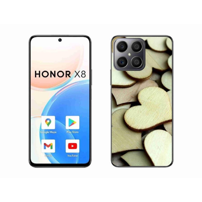 Gélový kryt mmCase na mobil Honor X8 4G - drevené srdiečka