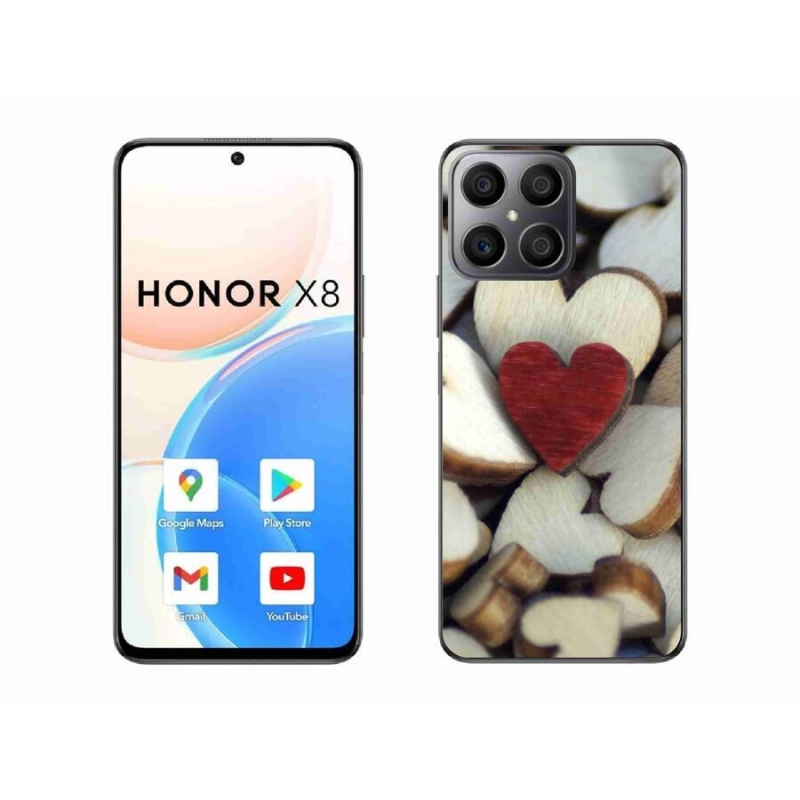 Gélový kryt mmCase na mobil Honor X8 4G - gravírované červené srdce