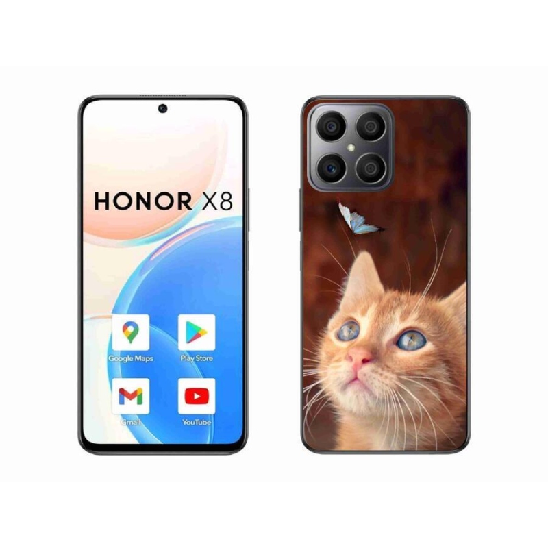 Gélový kryt mmCase na mobil Honor X8 4G - motýľ a mačiatko
