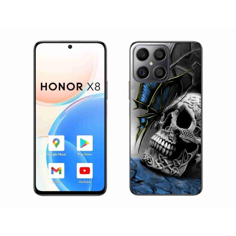 Gélový kryt mmCase na mobil Honor X8 4G - motýľ a lebka