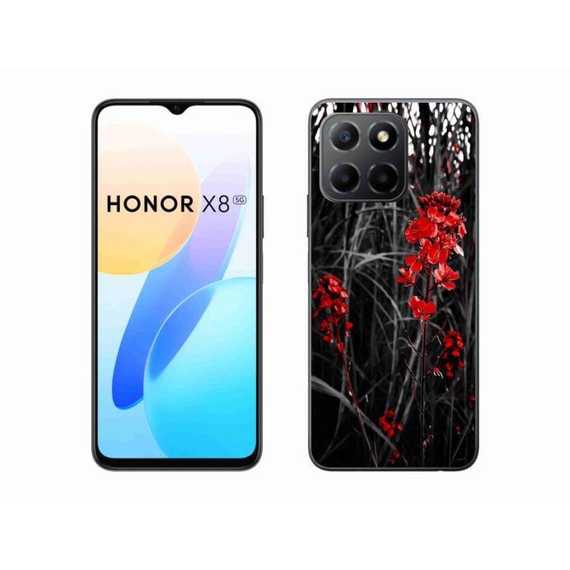 Gélový kryt mmCase na mobil Honor X8 5G/Honor 70 Lite 5G - červená rastlina