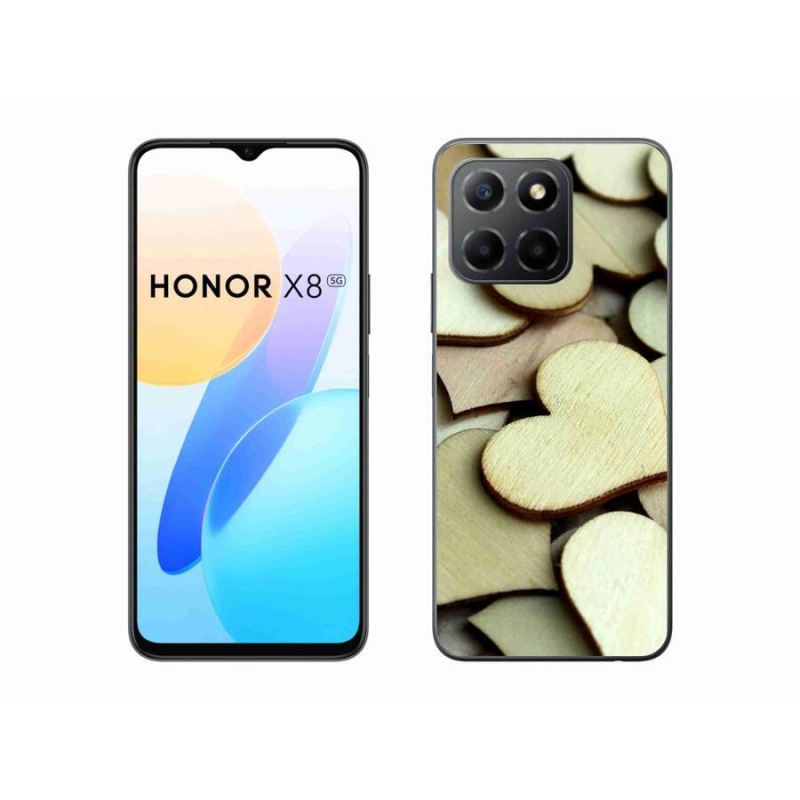 Gélový kryt mmCase na mobil Honor X8 5G/Honor 70 Lite 5G - drevené srdiečka
