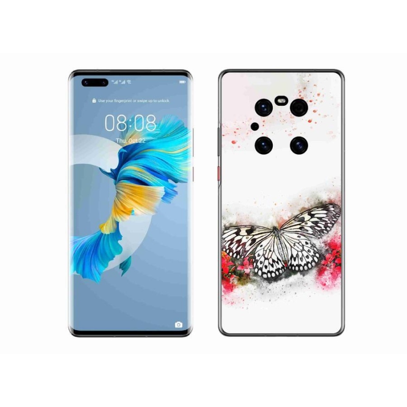 Gélový kryt mmCase na mobil Huawei Mate 40 Pro - čiernobiely motýľ