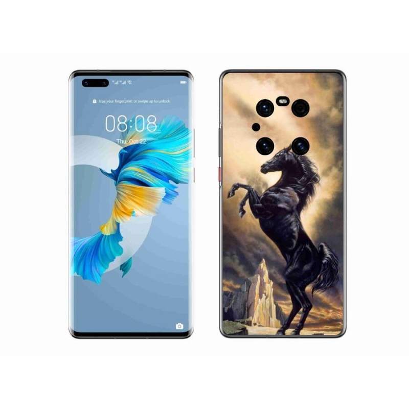 Gélový kryt mmCase na mobil Huawei Mate 40 Pro - čierny kreslený kôň