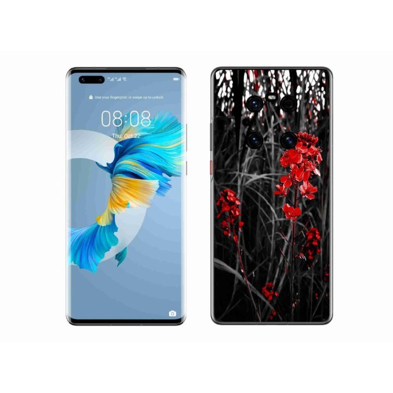 Gélový kryt mmCase na mobil Huawei Mate 40 Pro - červená rastlina