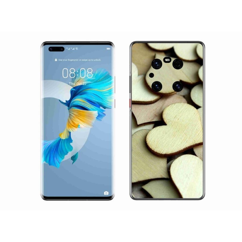 Gélový kryt mmCase na mobil Huawei Mate 40 Pro - drevená srdiečka