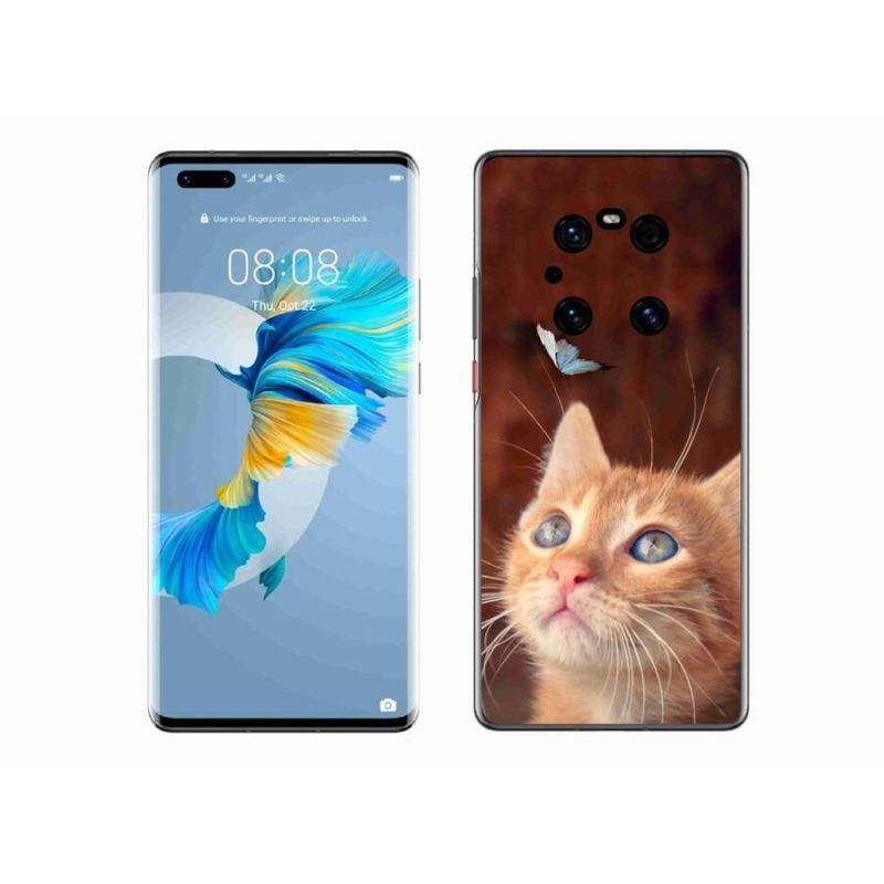 Gélový kryt mmCase na mobil Huawei Mate 40 Pro - motýľ a mačiatko