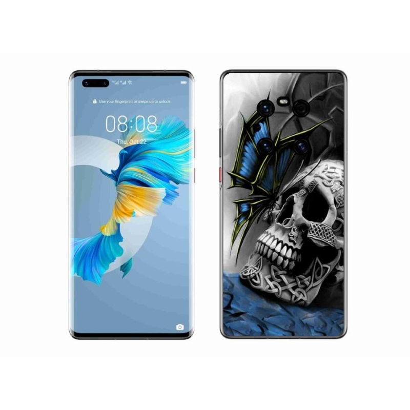 Gélový kryt mmCase na mobil Huawei Mate 40 Pro - motýľ a lebka