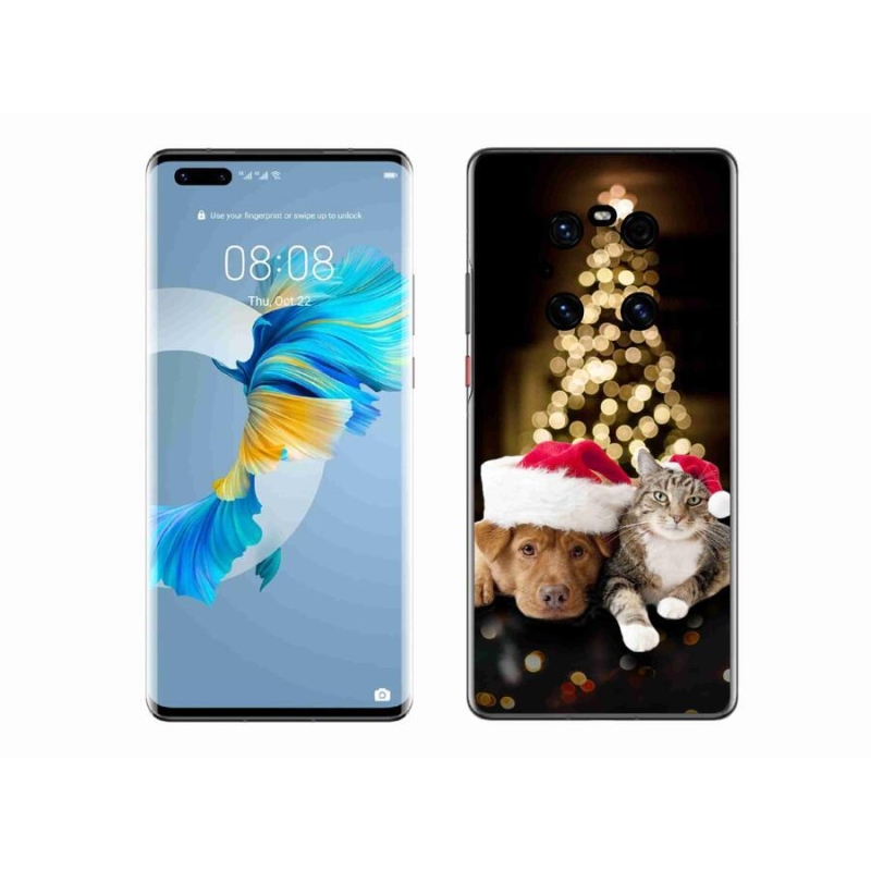 Gélový kryt mmCase na mobil Huawei Mate 40 Pro - vianočný pes a mačka