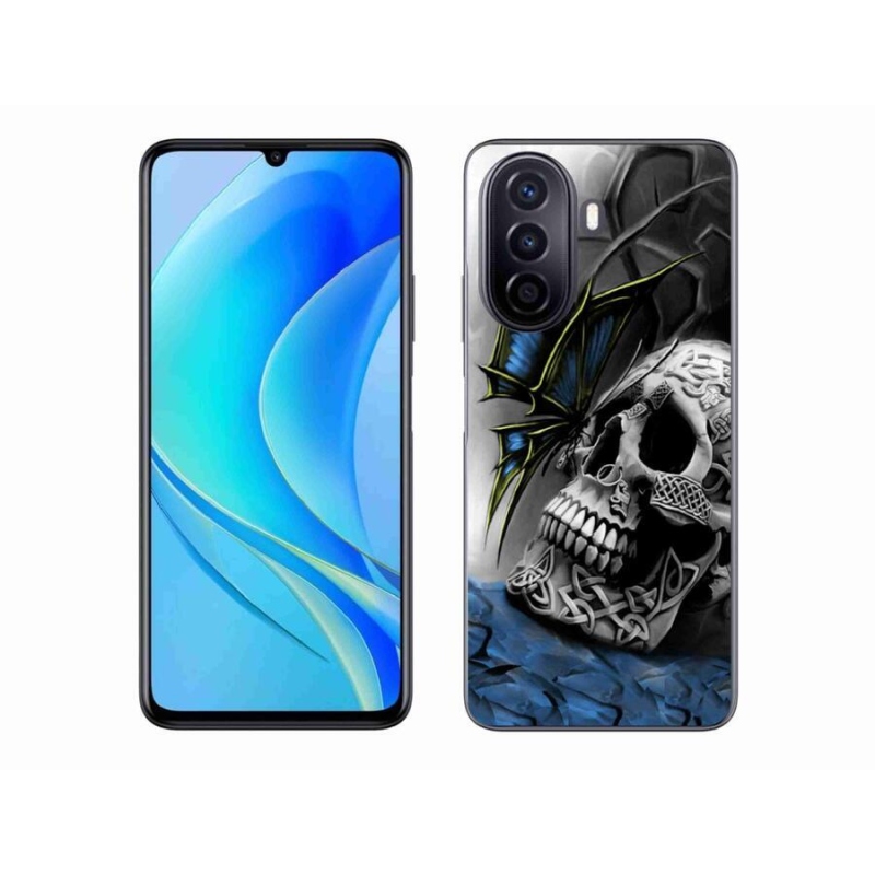 Gélový kryt mmCase na mobil Huawei Nova Y70 - motýľ a lebka