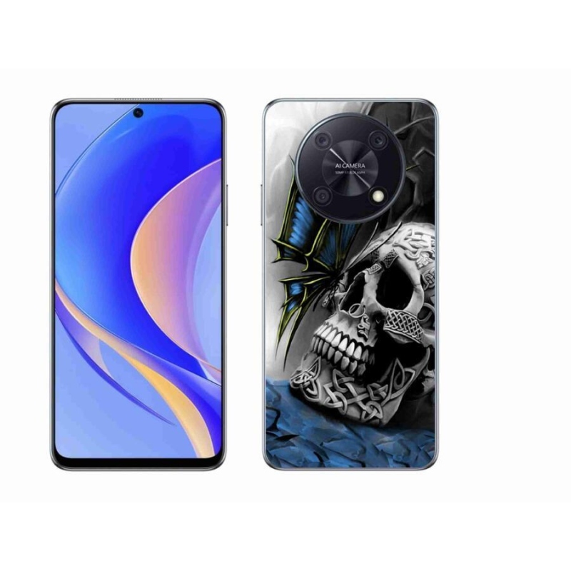 Gélový kryt mmCase na mobil Huawei Nova Y90 - motýľ a lebka