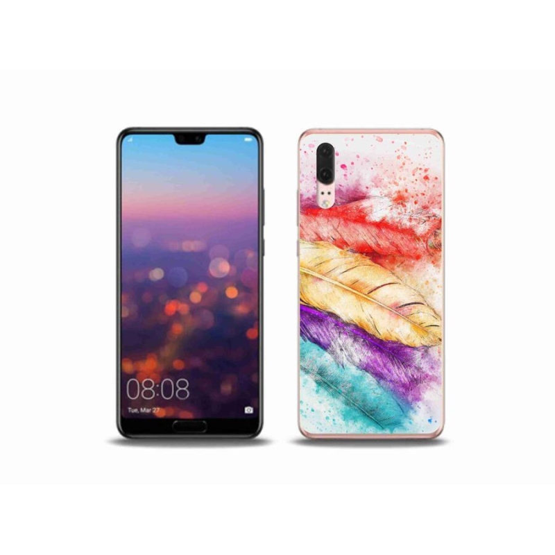 Gélový kryt mmCase na mobil Huawei P20 - farebné perie