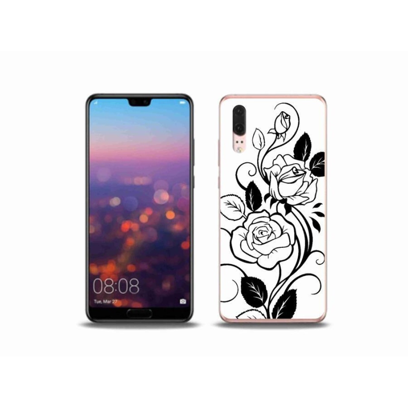 Gélový kryt mmCase na mobil Huawei P20 - čiernobiela ruža