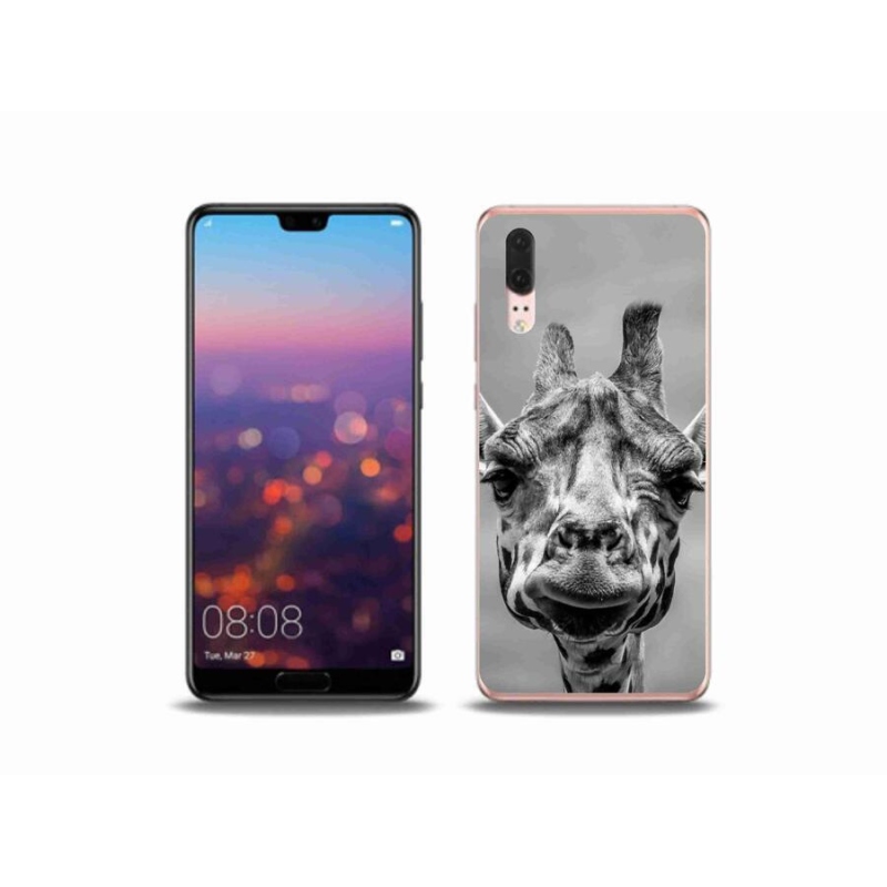 Gélový kryt mmCase na mobil Huawei P20 - čiernobiela žirafa