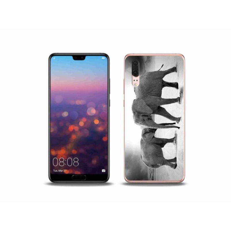 Gélový kryt mmCase na mobil Huawei P20 - čiernobieli slony