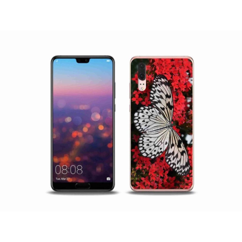 Gélový kryt mmCase na mobil Huawei P20 - čiernobiely motýľ 1