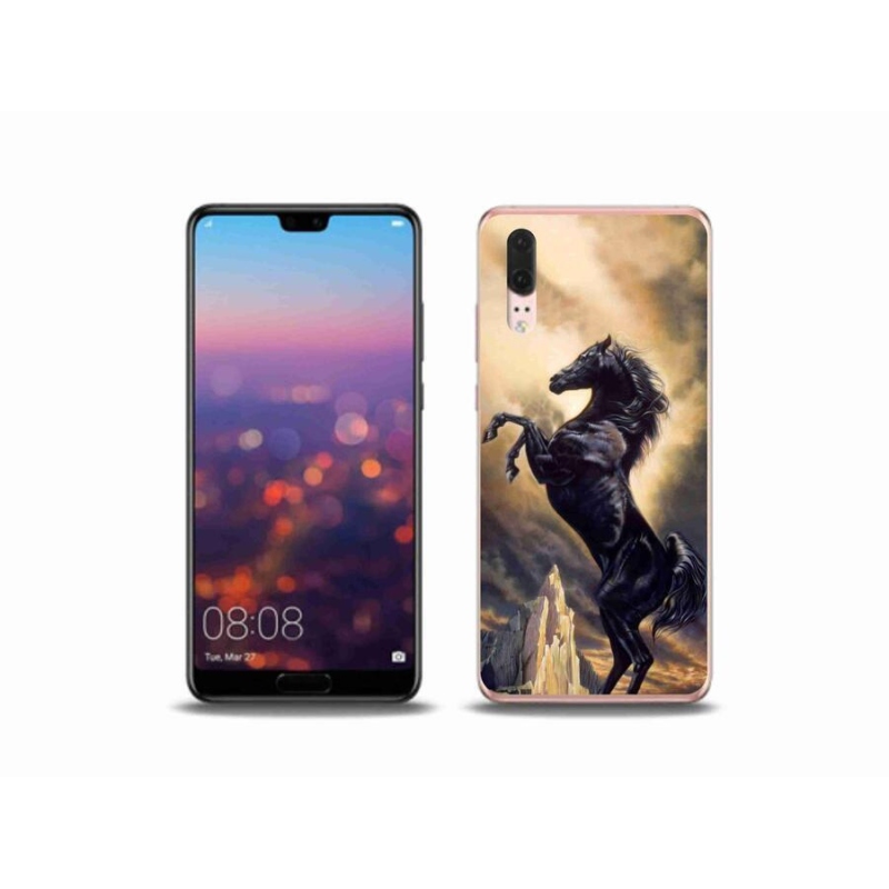 Gélový kryt mmCase na mobil Huawei P20 - čierny kreslený kôň