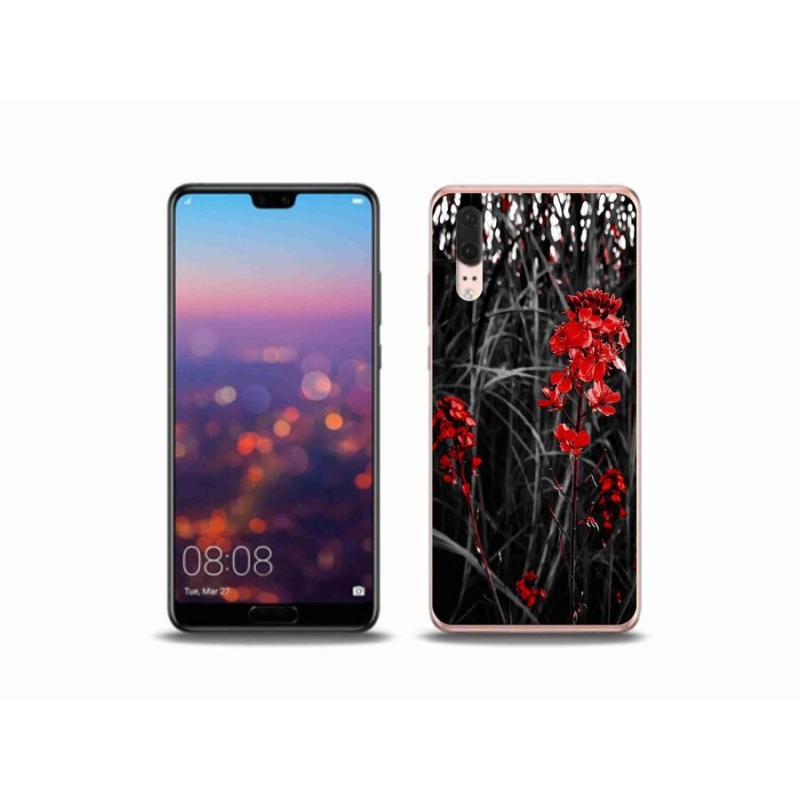 Gélový kryt mmCase na mobil Huawei P20 - červená rastlina