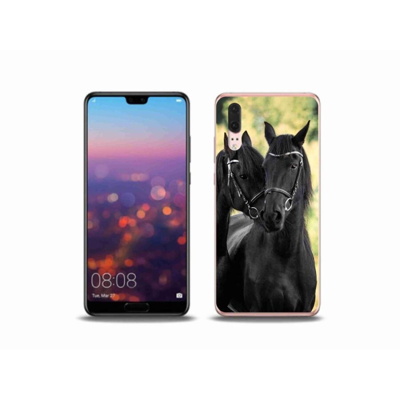 Gélový kryt mmCase na mobil Huawei P20 - dva čierne kone