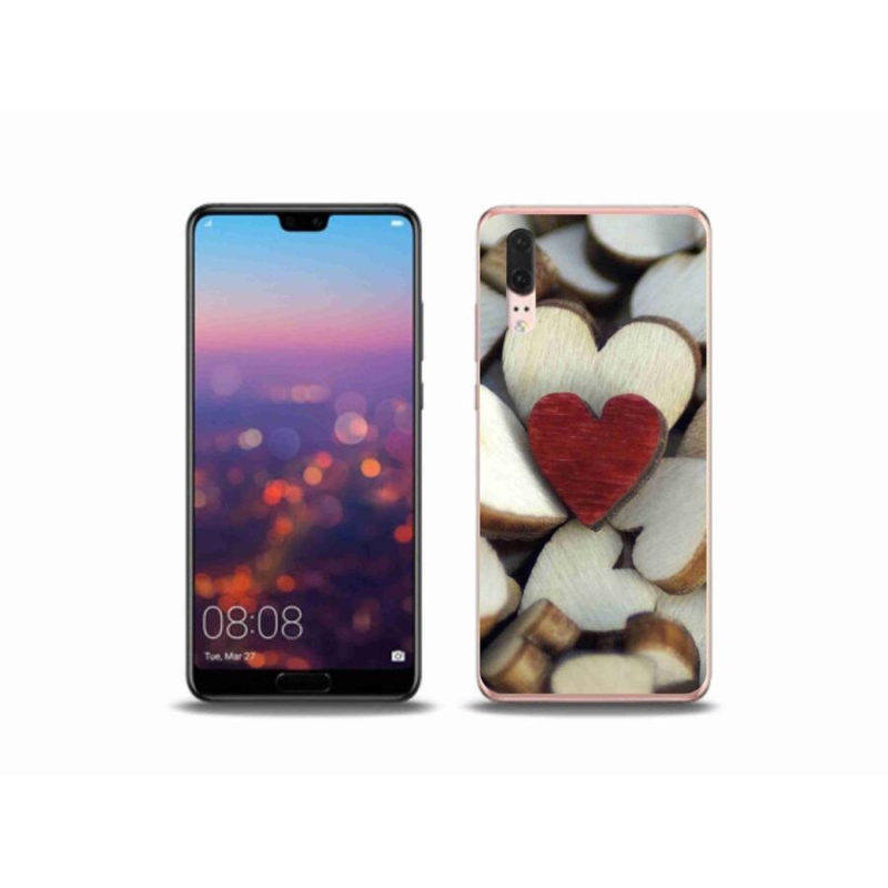 Gélový kryt mmCase na mobil Huawei P20 - gravírované červené srdce