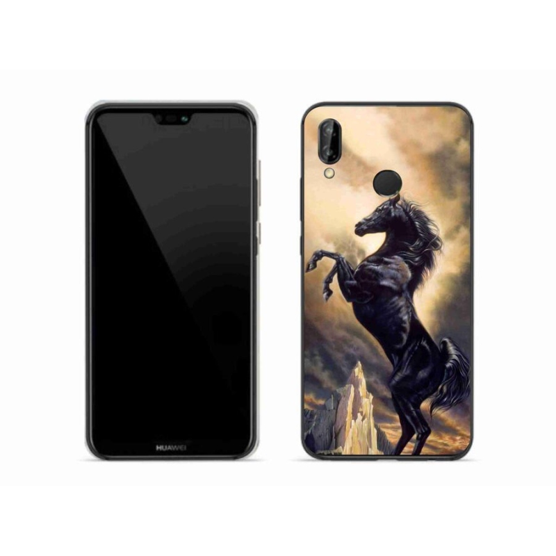 Gélový kryt mmCase na mobil Huawei P20 Lite - čierny kreslený kôň