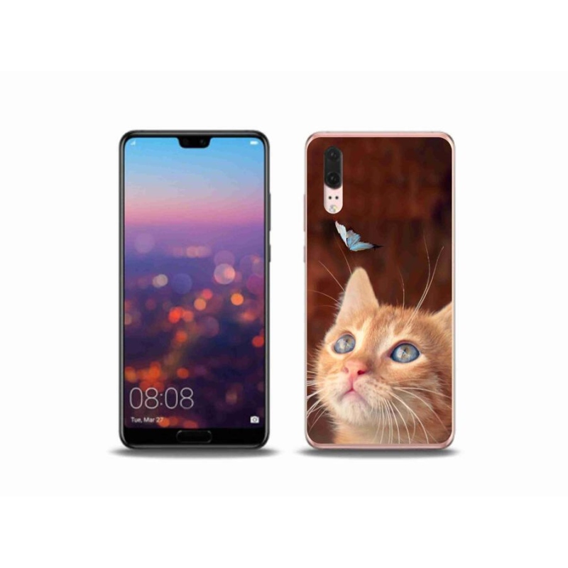 Gélový kryt mmCase na mobil Huawei P20 - motýľ a mačiatko