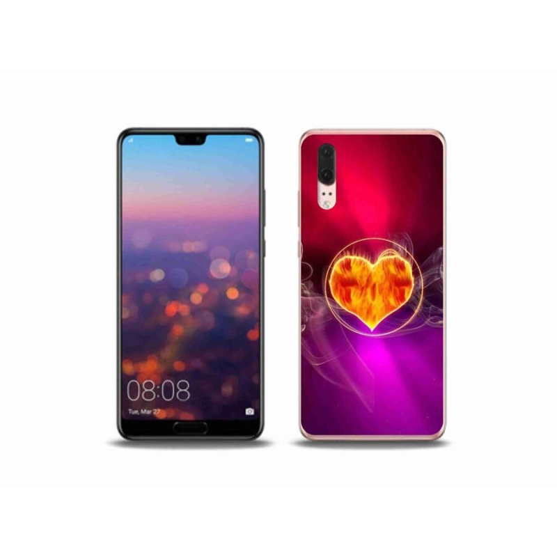 Gélový kryt mmCase na mobil Huawei P20 - ohnivé srdce