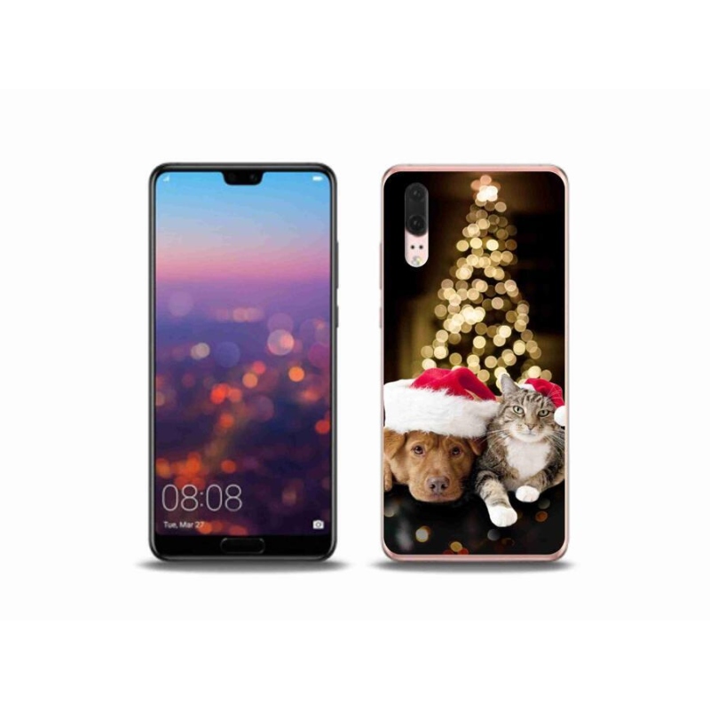 Gélový kryt mmCase na mobil Huawei P20 - vianočný pes a mačka