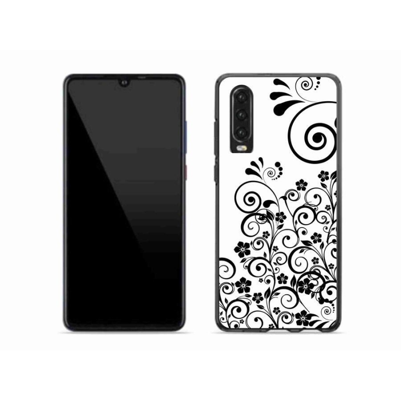 Gélový kryt mmCase na mobil Huawei P30 - čiernobiele kvetinové vzory