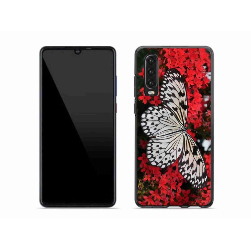 Gélový kryt mmCase na mobil Huawei P30 - čiernobiely motýľ 1