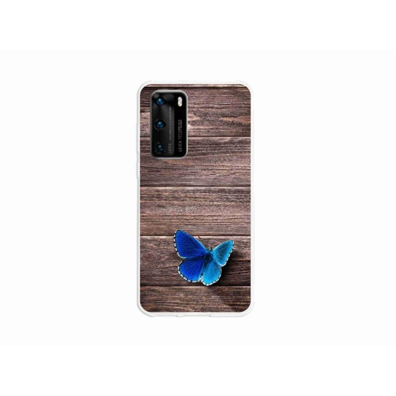 Gélový kryt mmCase na mobil Huawei P40 - modrý motýľ 1