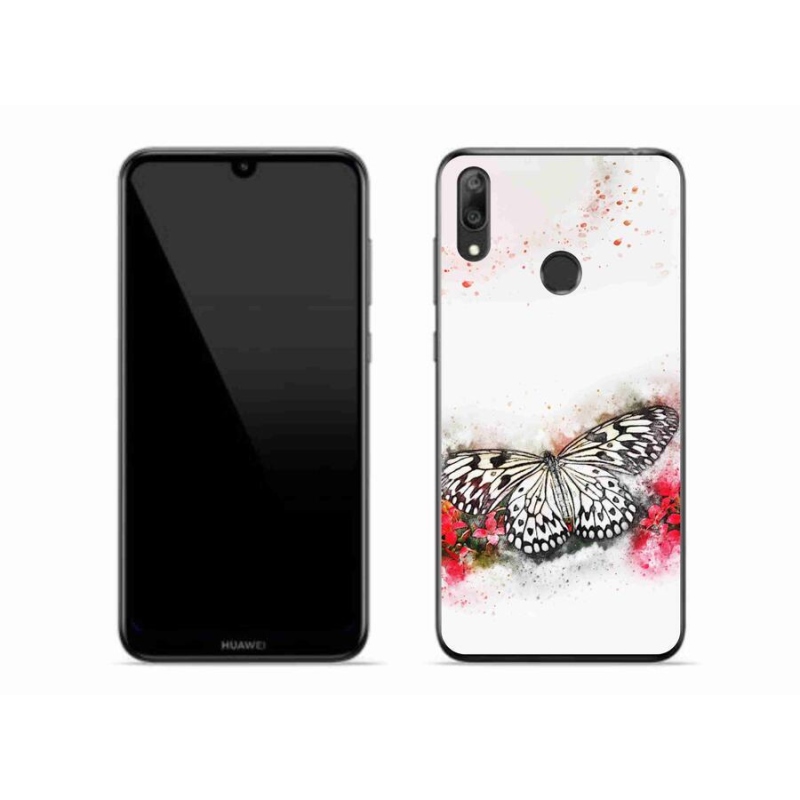 Gélový kryt mmCase na mobil Huawei Y7 (2019) - čiernobiely motýľ