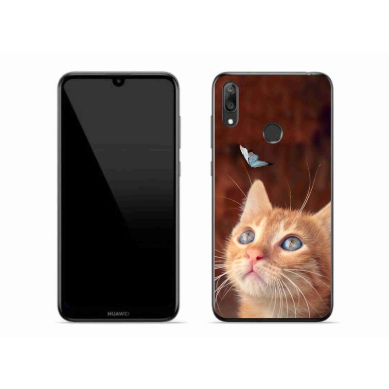 Gélový kryt mmCase na mobil Huawei Y7 (2019) - motýľ a mačiatko