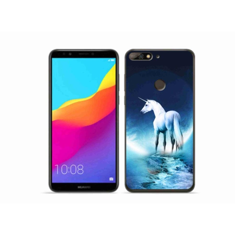 Gélový kryt mmCase na mobil Huawei Y7 Prime (2018) - biely jednorožec