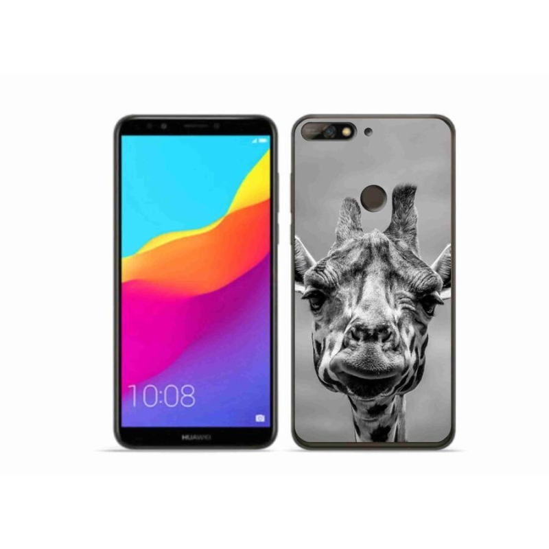 Gélový kryt mmCase na mobil Huawei Y7 Prime (2018) - čiernobiela žirafa