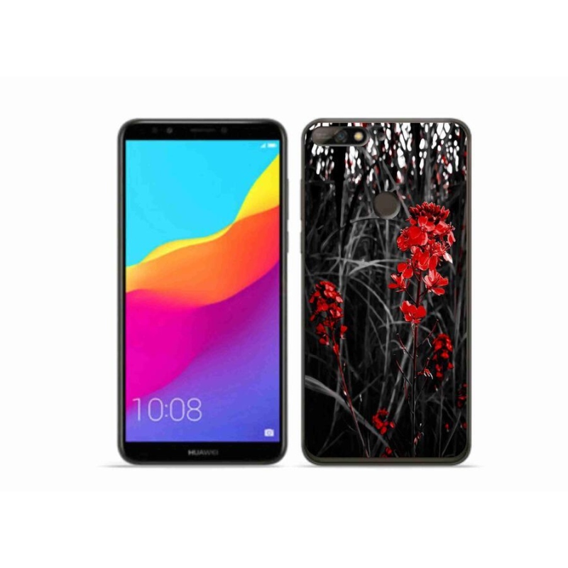 Gélový kryt mmCase na mobil Huawei Y7 Prime (2018) - červená rastlina