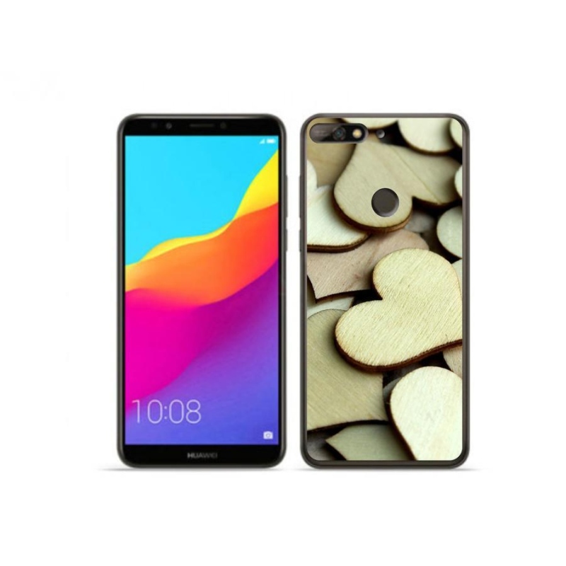 Gélový kryt mmCase na mobil Huawei Y7 Prime (2018) - drevená srdiečka