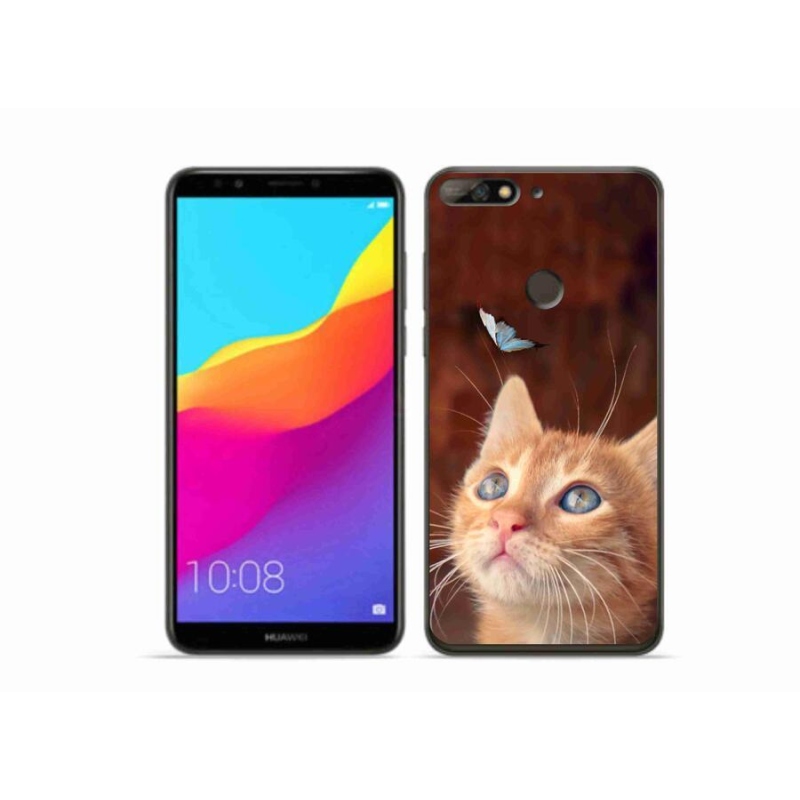 Gélový kryt mmCase na mobil Huawei Y7 Prime (2018) - motýľ a mačiatko