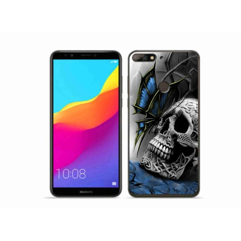 Gélový kryt mmCase na mobil Huawei Y7 Prime (2018) - motýľ a lebka