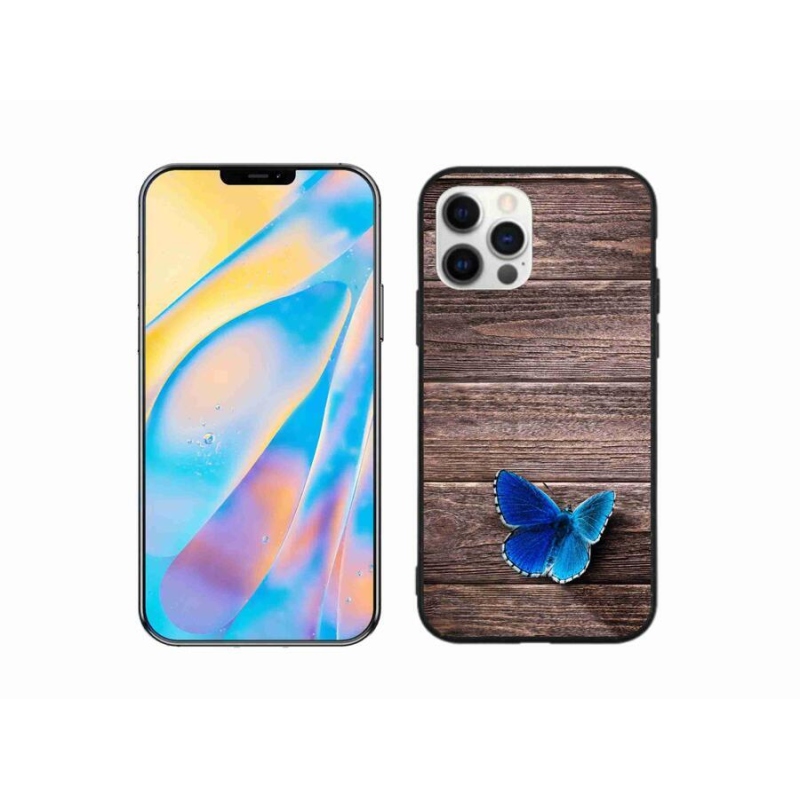 Gélový kryt mmCase na mobil iPhone 12 - modrý motýľ 1