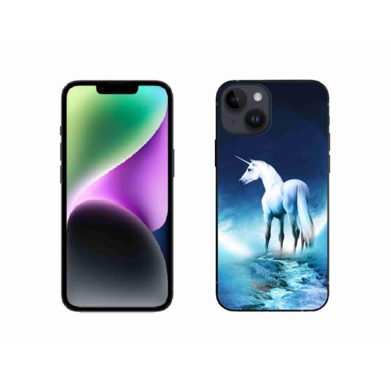 Gélový kryt mmCase na mobil iPhone 14 - biely jednorožec