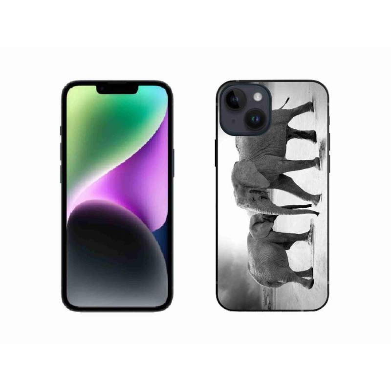 Gélový kryt mmCase na mobil iPhone 14 - čiernobieli slony