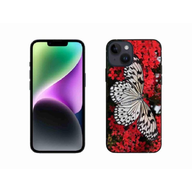 Gélový kryt mmCase na mobil iPhone 14 - čiernobiely motýľ 1