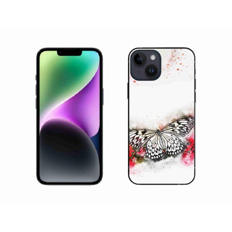 Gélový kryt mmCase na mobil iPhone 14 - čiernobiely motýľ