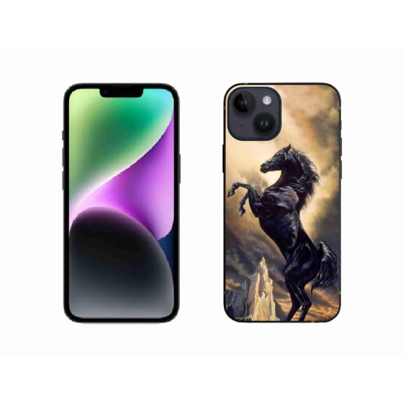 Gélový kryt mmCase na mobil iPhone 14 - čierny kreslený kôň