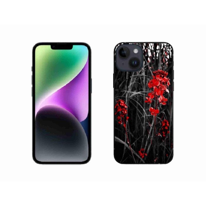 Gélový kryt mmCase na mobil iPhone 14 - červená rastlina
